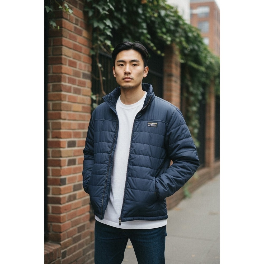 L.L.Bean Men Mountain Classic Puffer Jacket Navy Blue Full Zip SZ XLT ID #512415